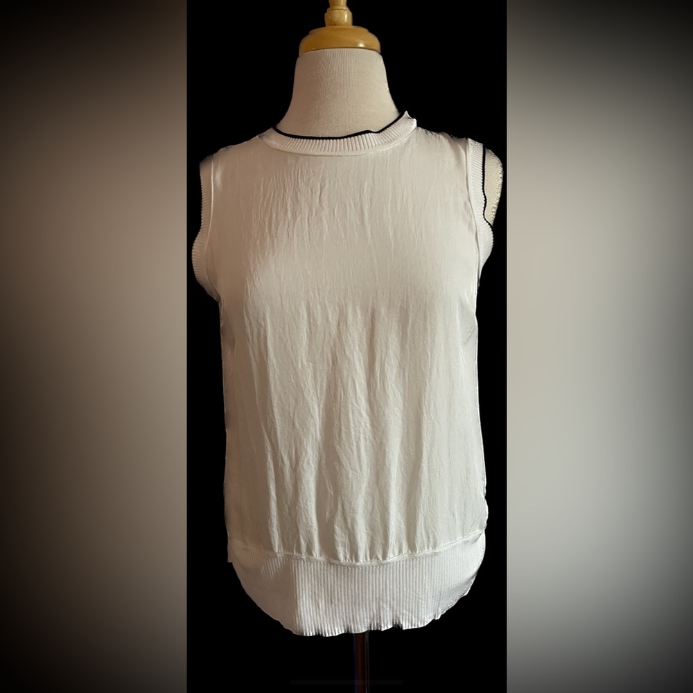 Rag & Bone White Sleeveless Top with Black Trim